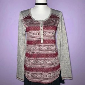 NWT Maroon and Gray Fair Isle Long Sleeve Top